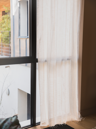 Rideau Jari en khadi de coton avec franges couleur blanc cassé