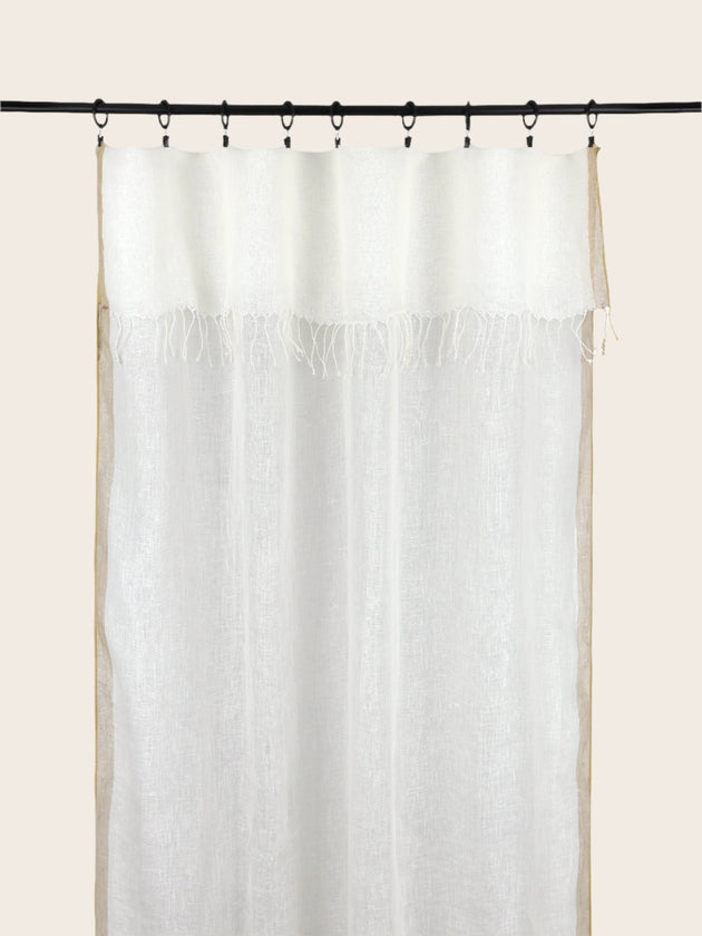 Rideau Hava en lin à franges torsadées aux extrémités et bordures couleur Havane sur le côté