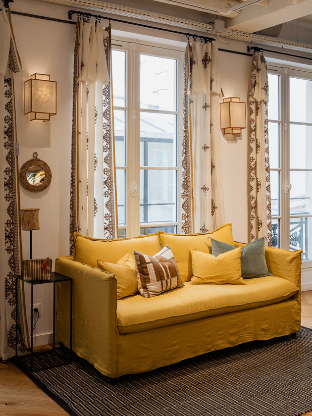 Rideau en coton, bambou et lin Dafi à motifs brodés