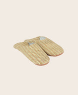 Paire chaussons Téthys en coton imprimé jaunes motif florio nude