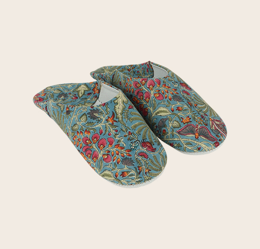 Chaussons Tethys en coton imprimé à la main au bloc