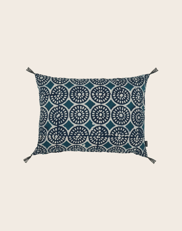 Housse de coussin rectangulaire à motifs bleus en coton