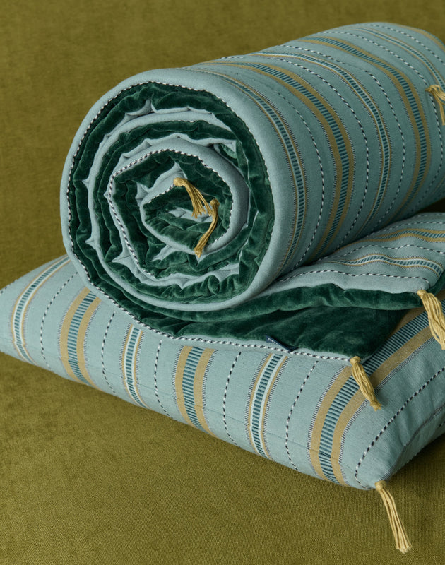 Sofa cover en coton et velours Noely coloris Celeste