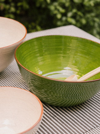 Saladier grand en argile blanc et vert