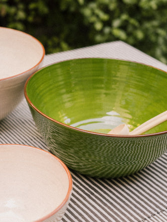 Saladier grand en argile blanc et vert