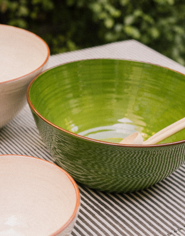 Saladier grand en argile blanc et vert