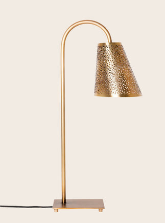 Lampe à poser Ella bronze en acier fabriquée à la main et son abat-jour perforé