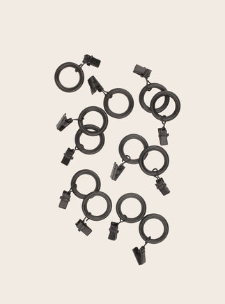 Ensemble d'anneaux-pinces noirs pour tringle à rideaux