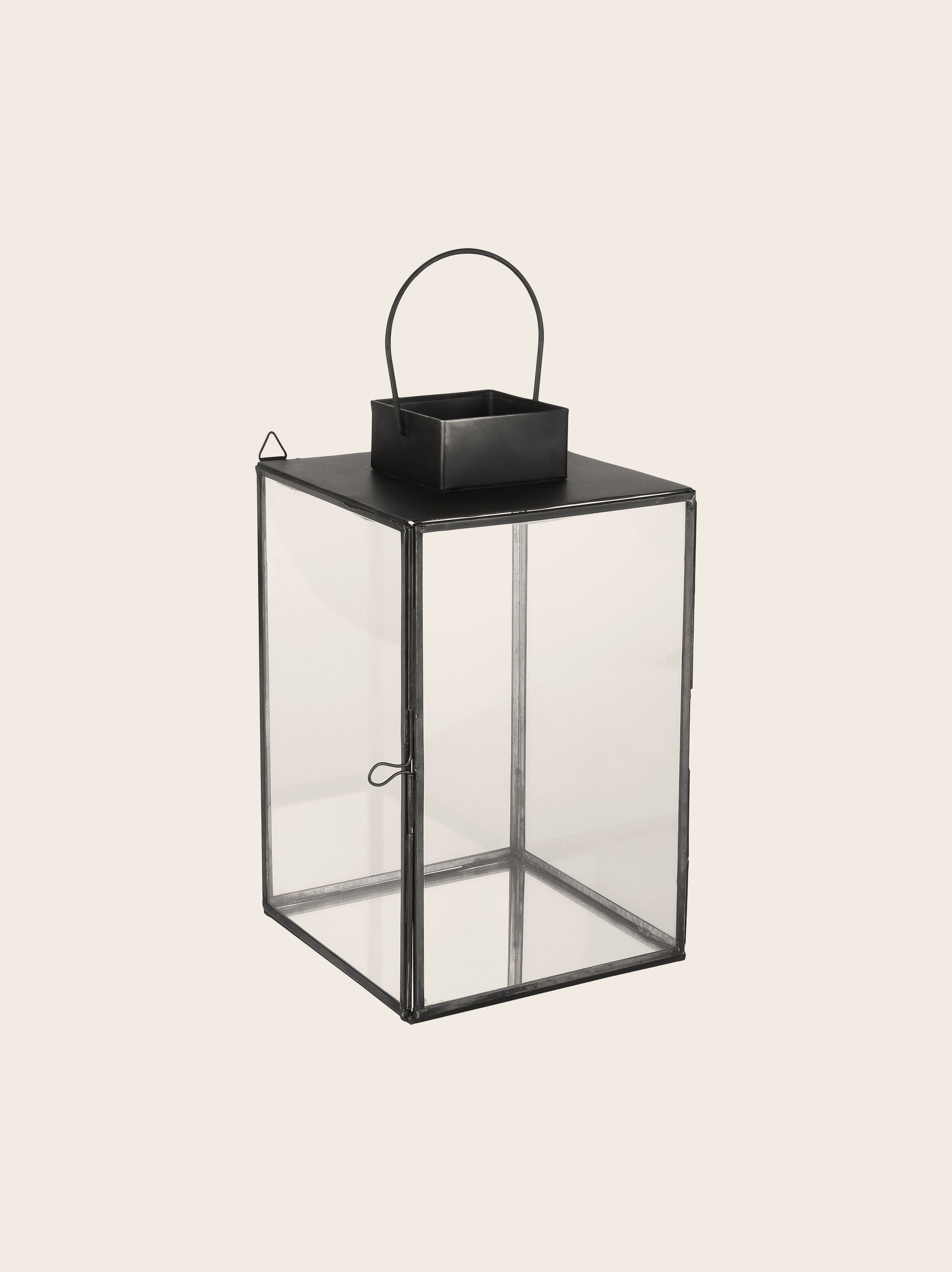 Lanternes élégantes en verre et acier brut noir Aladin