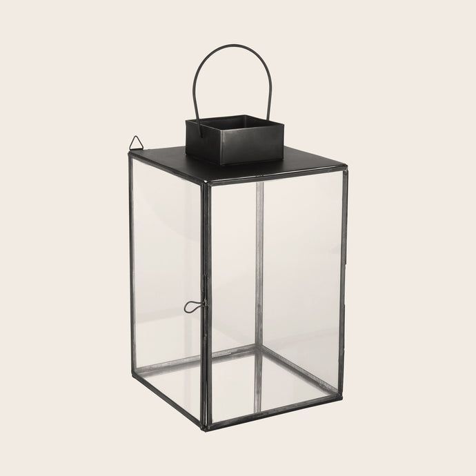 Lanternes élégantes en verre et acier brut noir Aladin