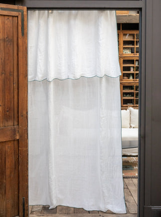 rideau Epoca en lin avec bourdon coloré bleu Lac