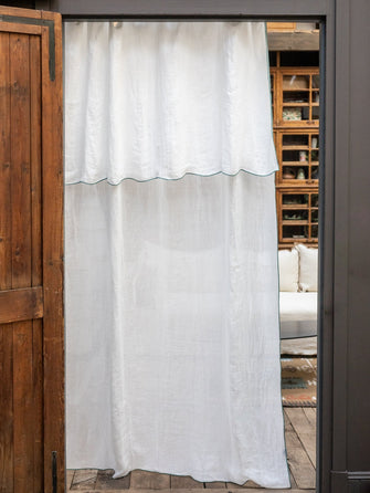 rideau Epoca en lin avec bourdon coloré bleu Lac